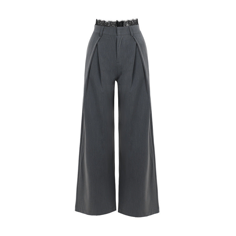 New Street Temperament Wild Lace Loose Suit Trousers