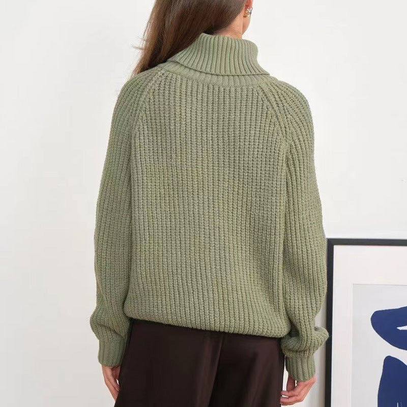 High Neck Thickened Autumn And Winter Sweater Turtleneck Solid Color Casual Mid-length Sweater
