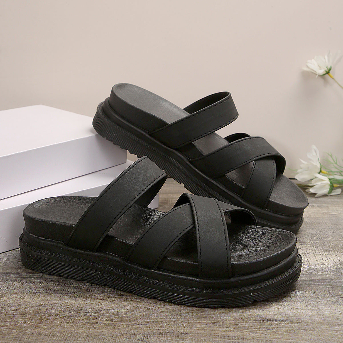Platform Slippers Women's Cross Sandals