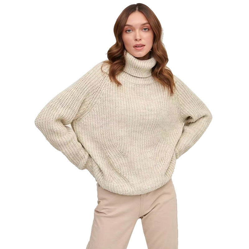 High Neck Thickened Autumn And Winter Sweater Turtleneck Solid Color Casual Mid-length Sweater