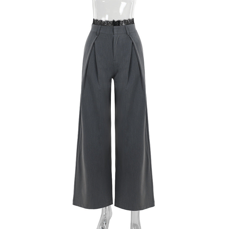 New Street Temperament Wild Lace Loose Suit Trousers