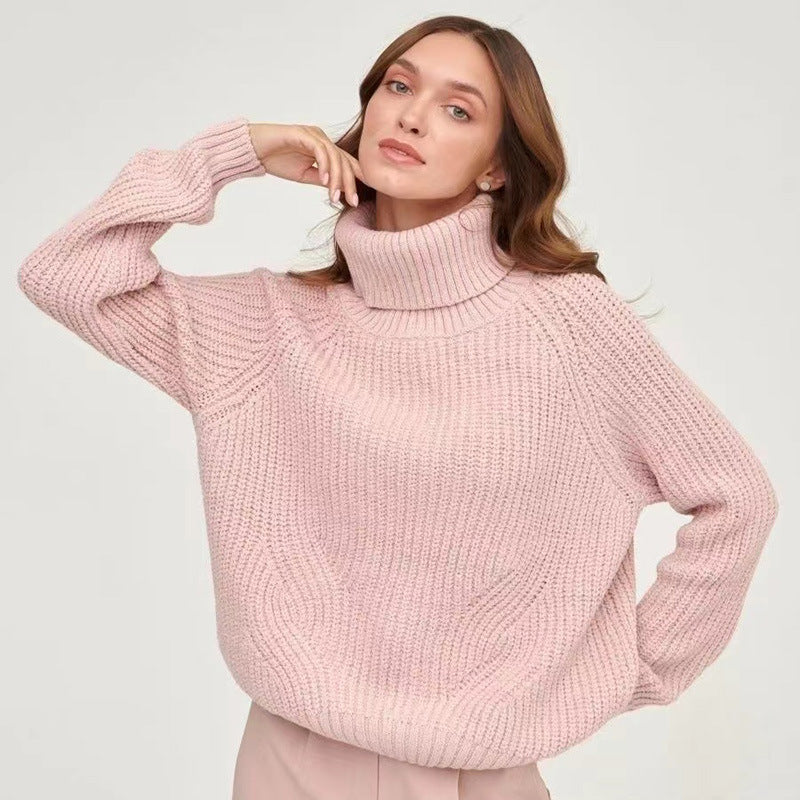 High Neck Thickened Autumn And Winter Sweater Turtleneck Solid Color Casual Mid-length Sweater