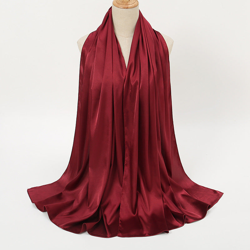 Pure Color Pearl Satin Fashion Monochrome Scarf