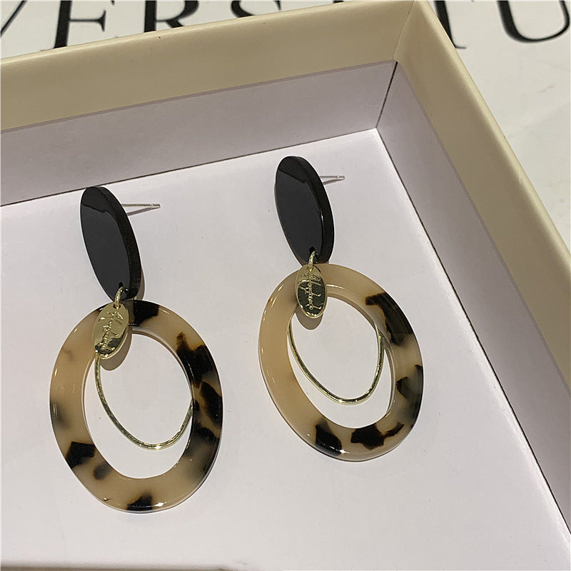 Leopard Print Earrings Female Geometric Ellipse Circle