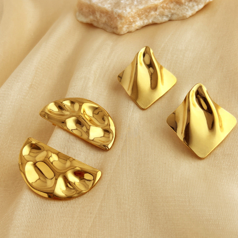 Exaggerated 18K Gold Stainless Steel Concave-convex Earrings For Women