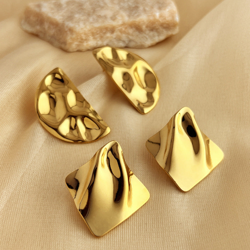 Exaggerated 18K Gold Stainless Steel Concave-convex Earrings For Women