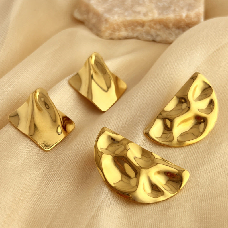 Exaggerated 18K Gold Stainless Steel Concave-convex Earrings For Women