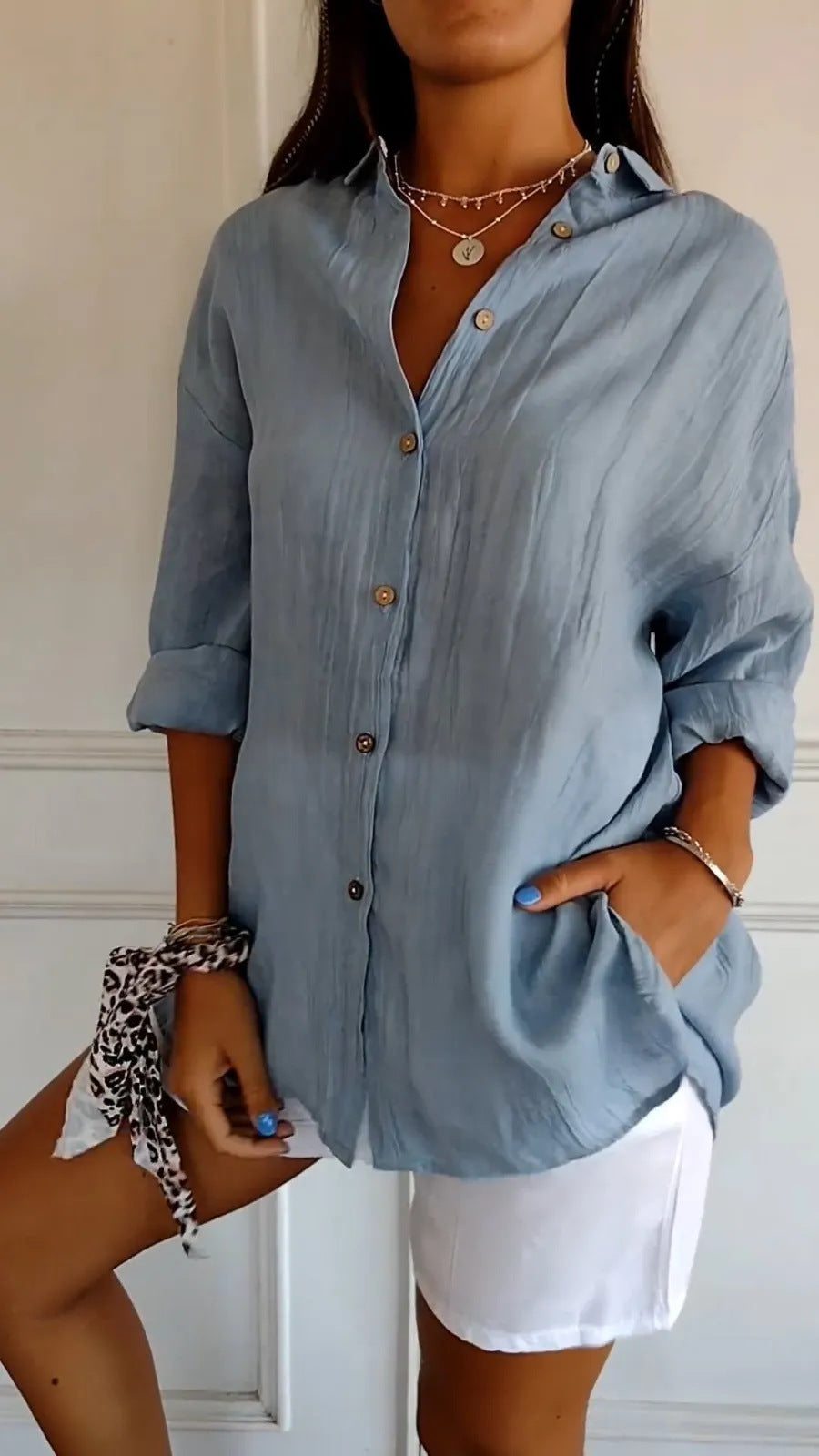 Women's Single-breasted Pleated Lapel Shirt