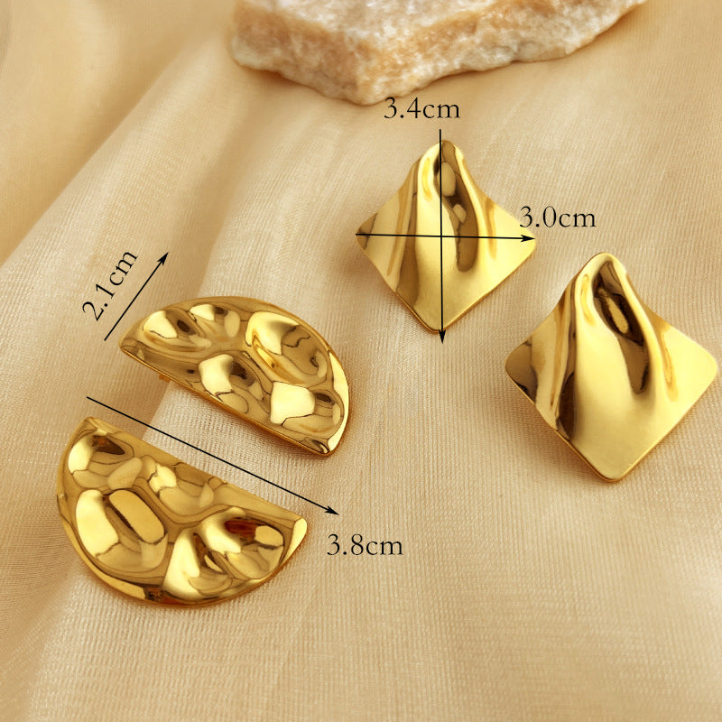 Exaggerated 18K Gold Stainless Steel Concave-convex Earrings For Women