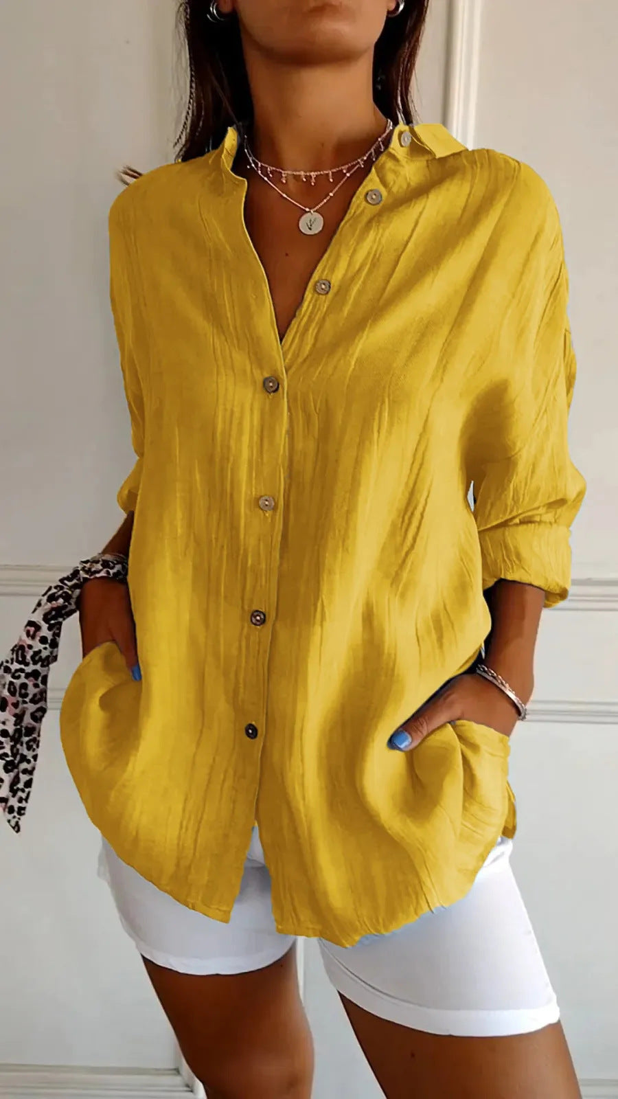 Women's Single-breasted Pleated Lapel Shirt