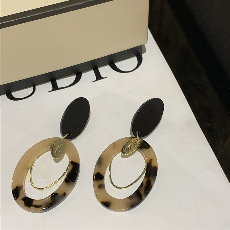 Leopard Print Earrings Female Geometric Ellipse Circle