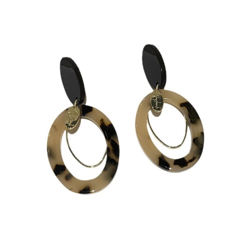 Leopard Print Earrings Female Geometric Ellipse Circle