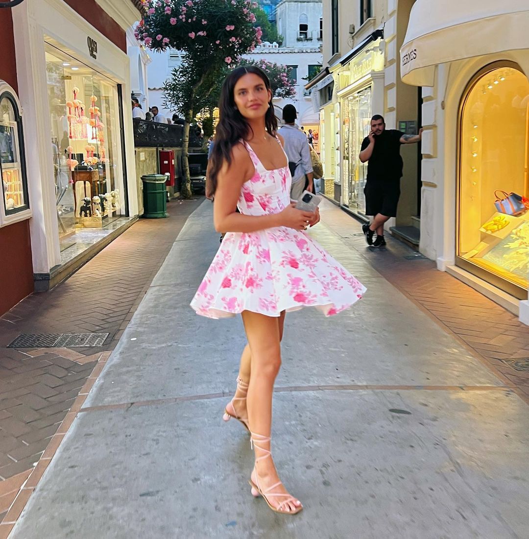 Women's Slim-fit Waist Floral Rose Print Jumpsuit Suspender Dress