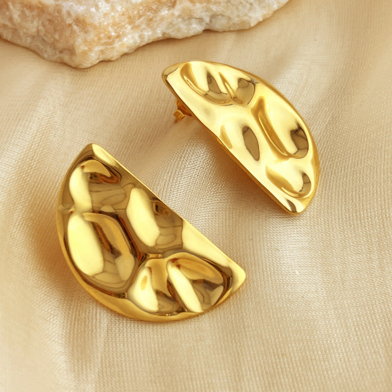 Exaggerated 18K Gold Stainless Steel Concave-convex Earrings For Women