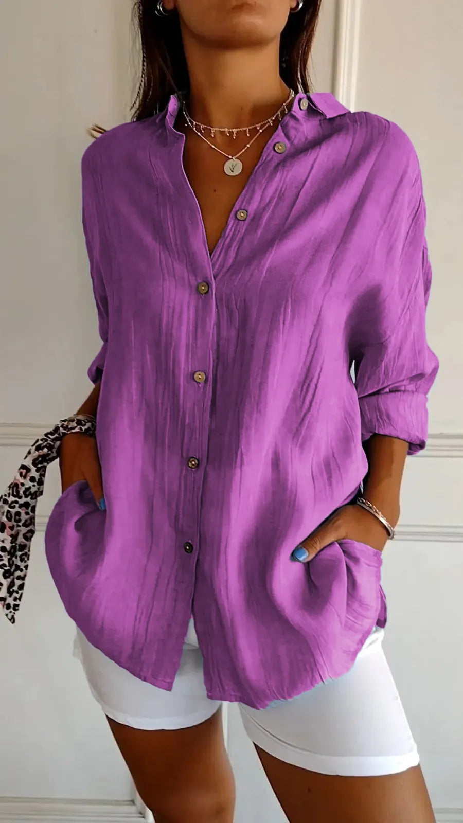 Women's Single-breasted Pleated Lapel Shirt