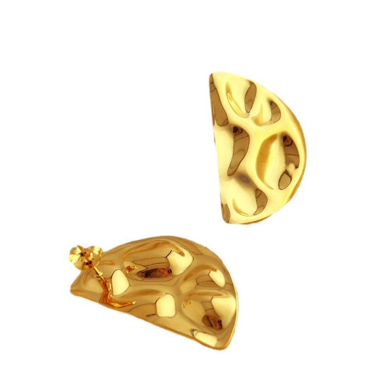 Exaggerated 18K Gold Stainless Steel Concave-convex Earrings For Women