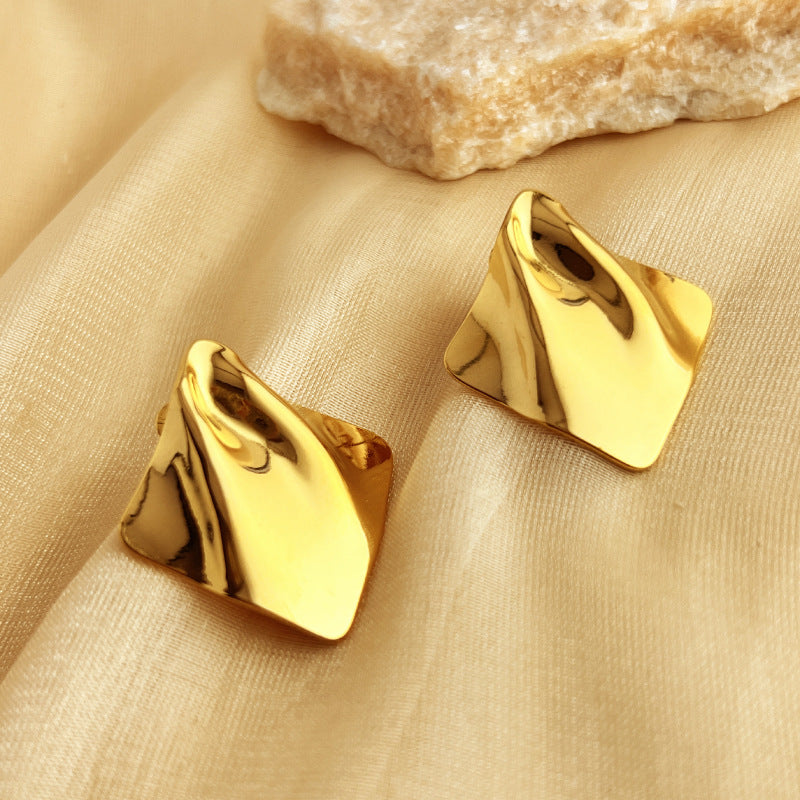 Exaggerated 18K Gold Stainless Steel Concave-convex Earrings For Women