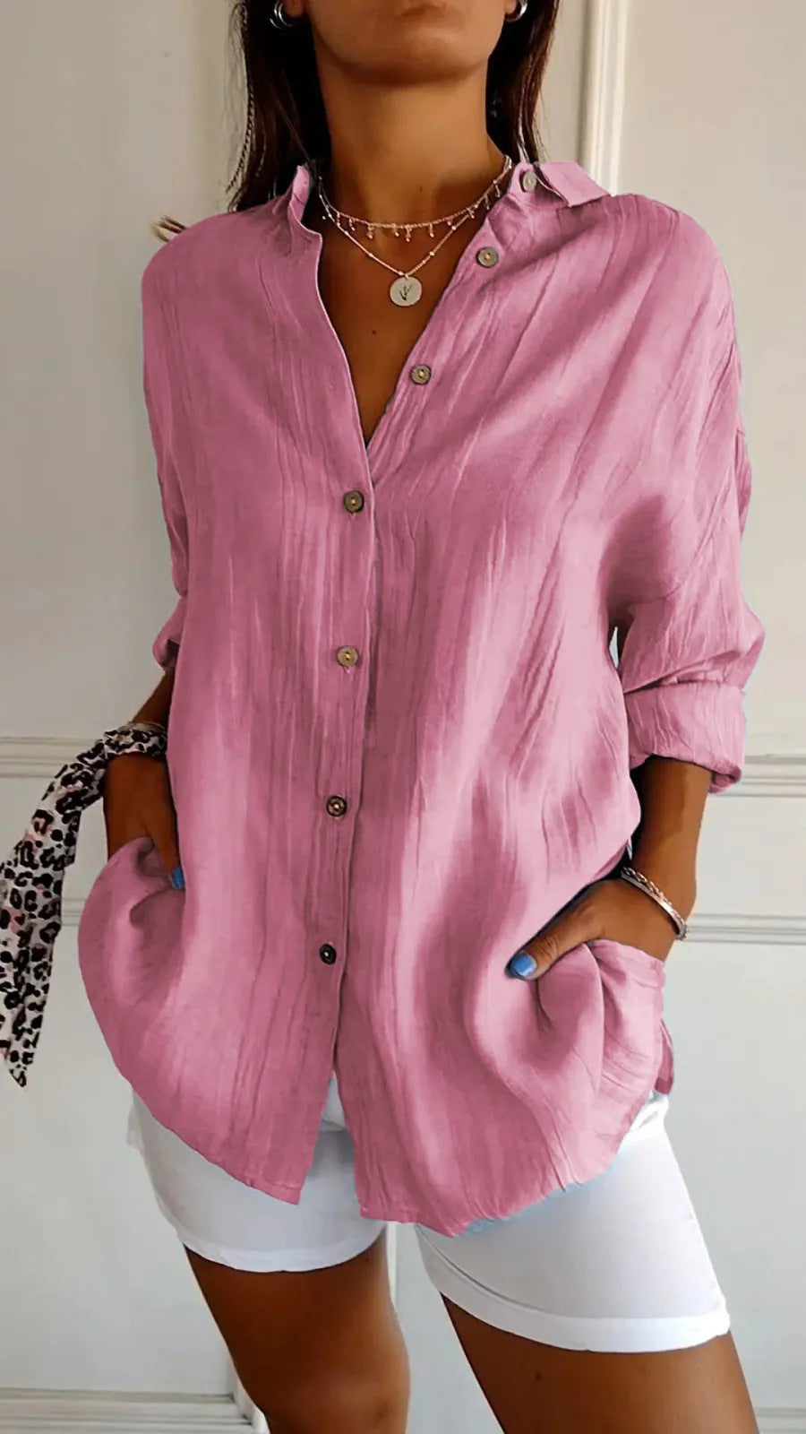 Women's Single-breasted Pleated Lapel Shirt