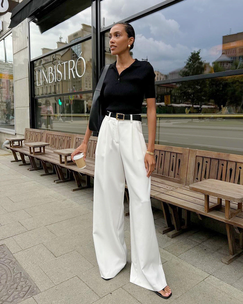 White High-waist Trousers Fashion Loose Casual Pants