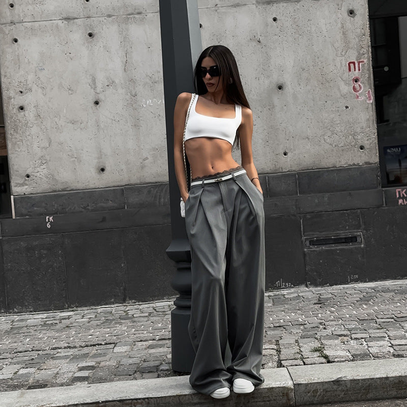 New Street Temperament Wild Lace Loose Suit Trousers