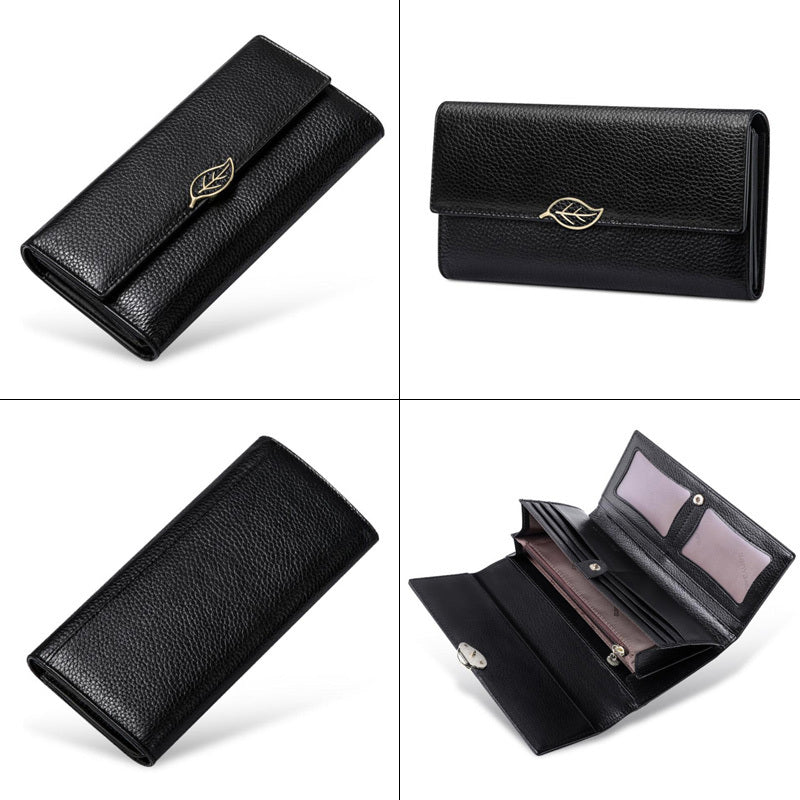 Lychee Pattern First Layer Cowhide Women's Long Wallet
