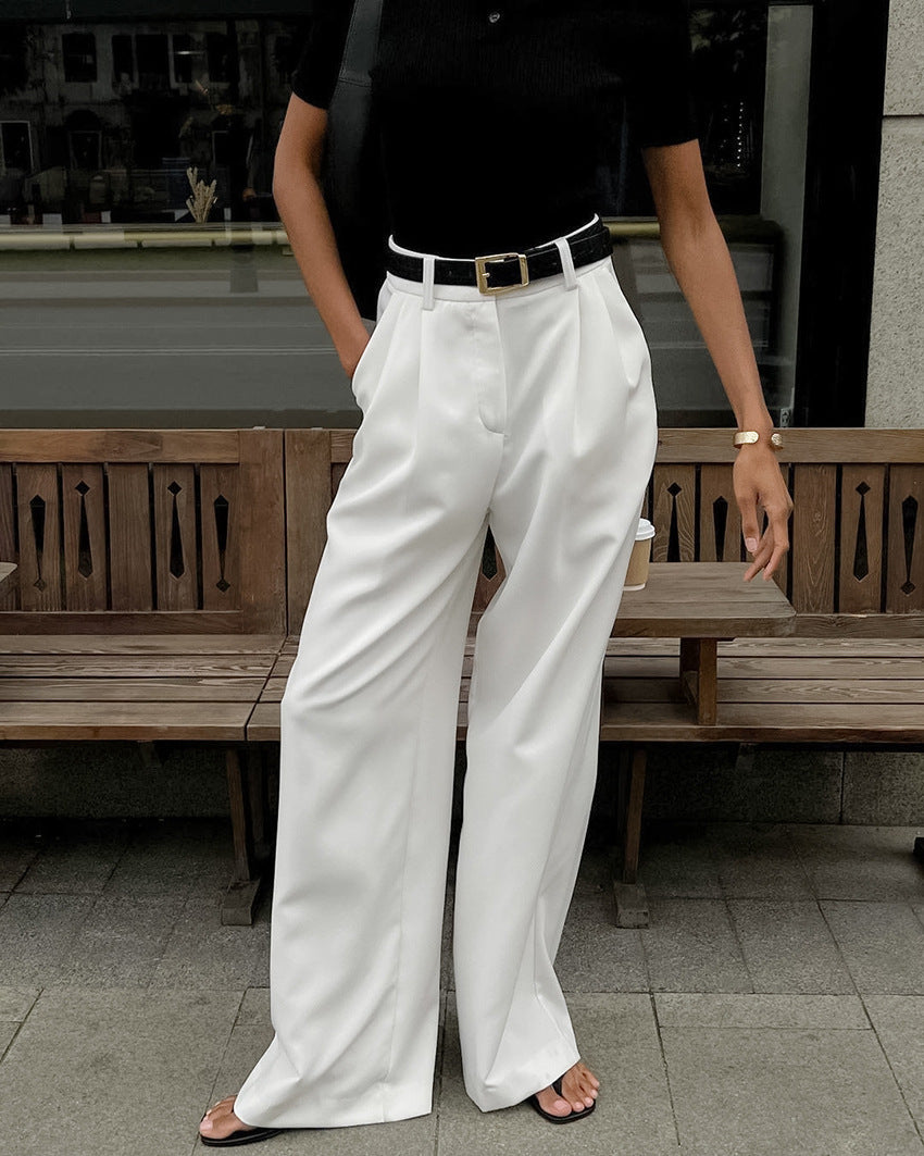 White High-waist Trousers Fashion Loose Casual Pants