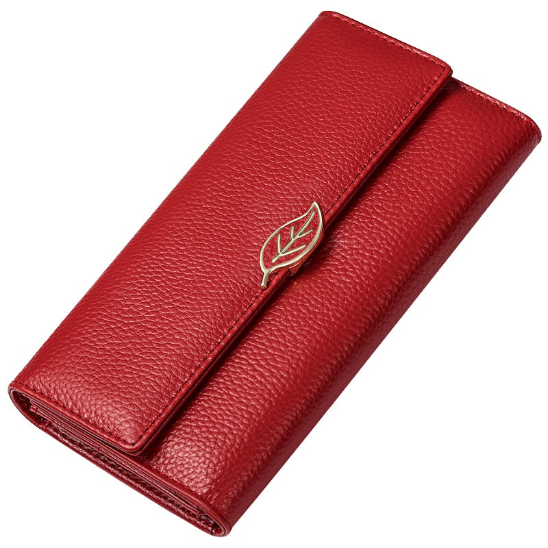 Lychee Pattern First Layer Cowhide Women's Long Wallet
