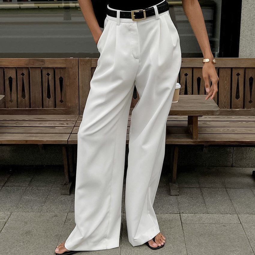 White High-waist Trousers Fashion Loose Casual Pants