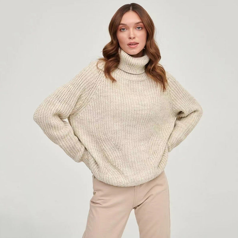 High Neck Thickened Autumn And Winter Sweater Turtleneck Solid Color Casual Mid-length Sweater