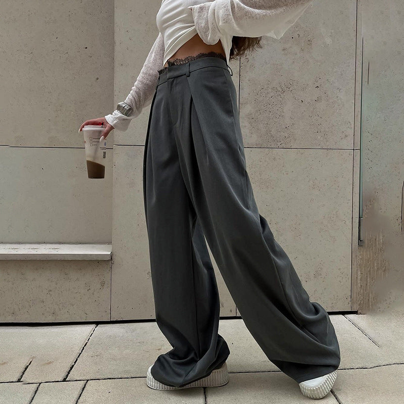New Street Temperament Wild Lace Loose Suit Trousers