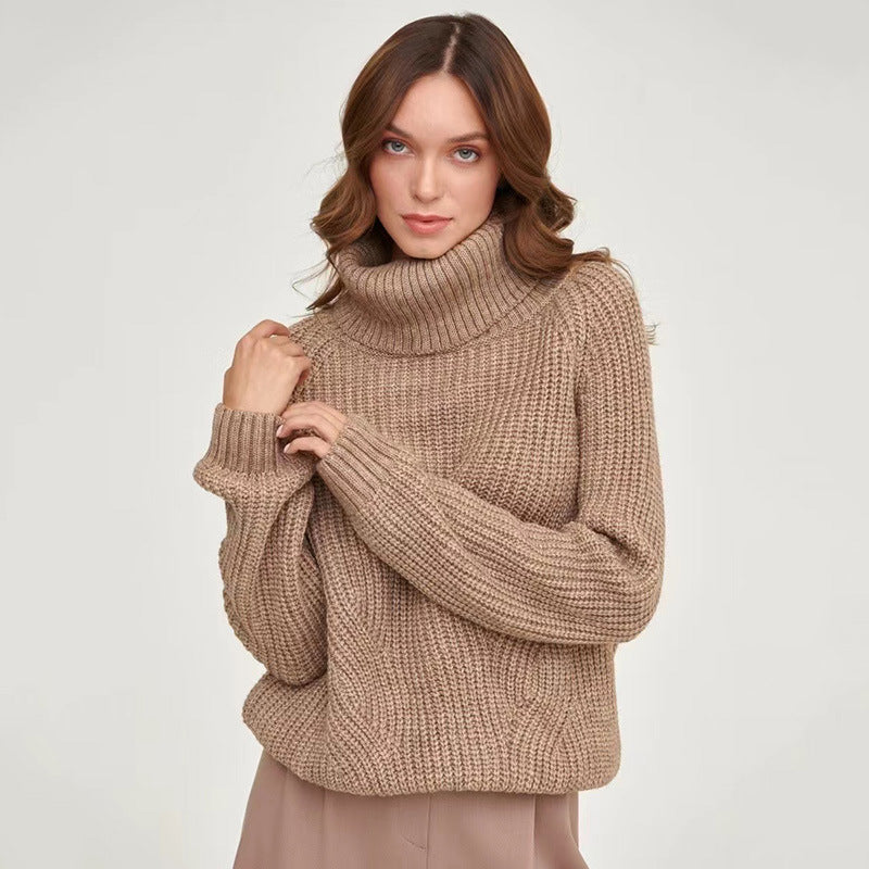 High Neck Thickened Autumn And Winter Sweater Turtleneck Solid Color Casual Mid-length Sweater