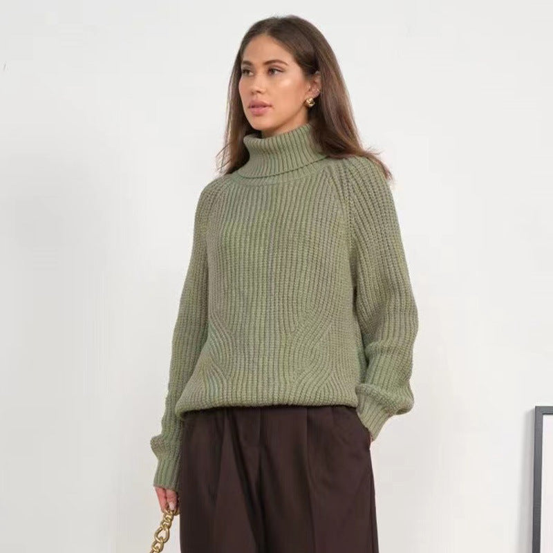 High Neck Thickened Autumn And Winter Sweater Turtleneck Solid Color Casual Mid-length Sweater