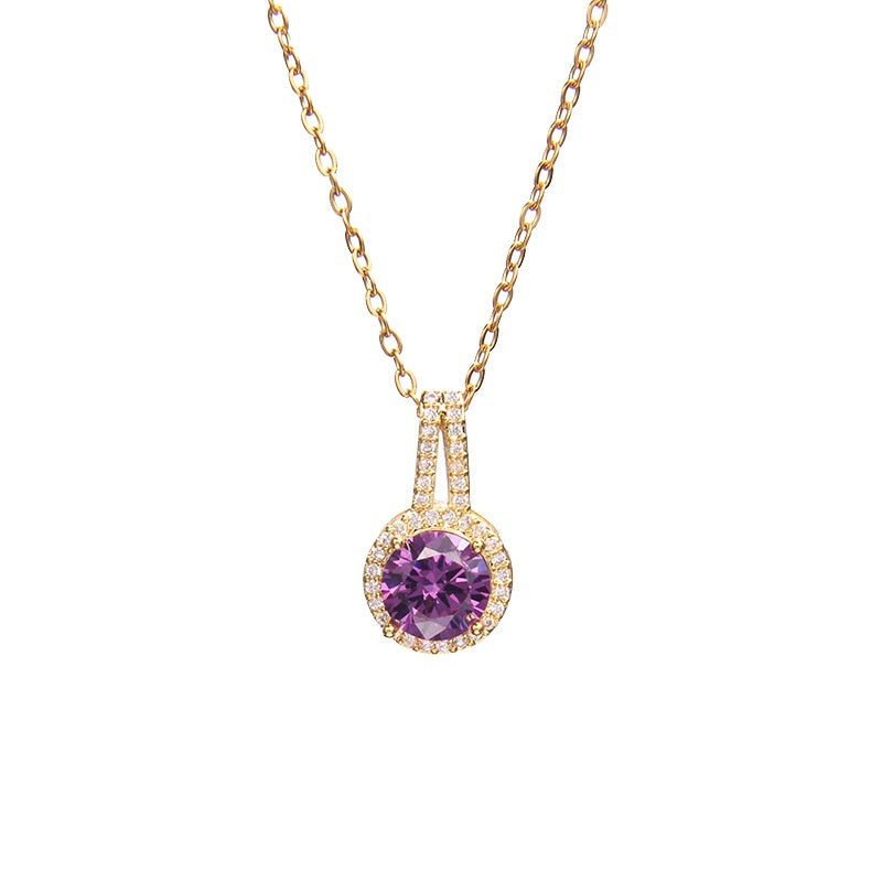 Purple Zircon Necklace Female With Hearts Pendant Ornaments