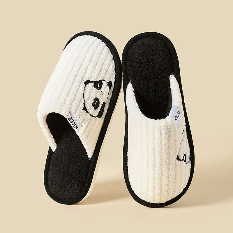 Cute Panda Slippers Winter Warm Home Indoor Non-slip Bedroom Floor Soft Slipper For Couple Fashion Solid Striped House Shoes Women