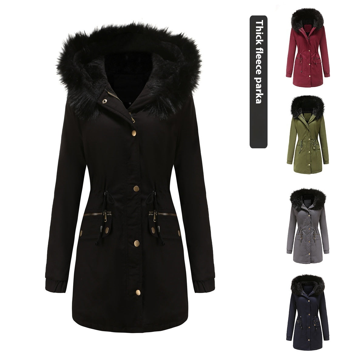 Women's Mid-length Fur Collar Coat Parker Cotton-padded Coat