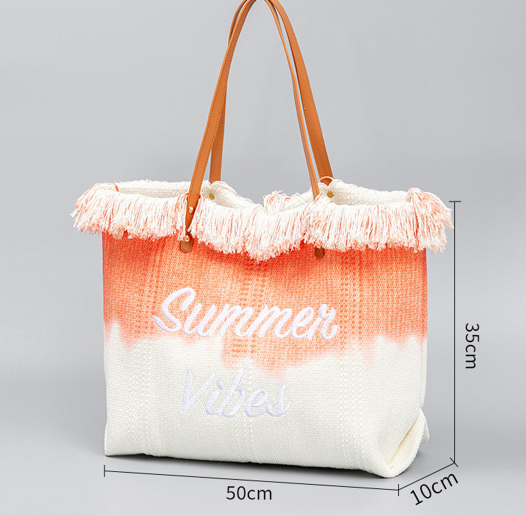 Embroidered Tote Tassel Canvas Bag Magnetic Bag Underarm Summer