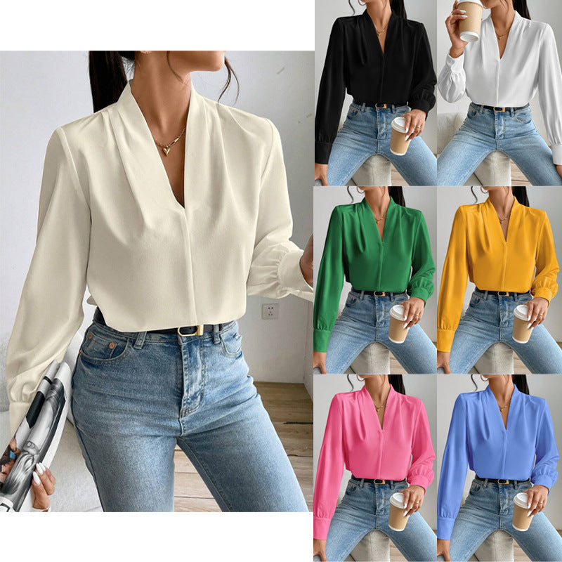 Long Sleeve Design Sense V-neck Loose Top