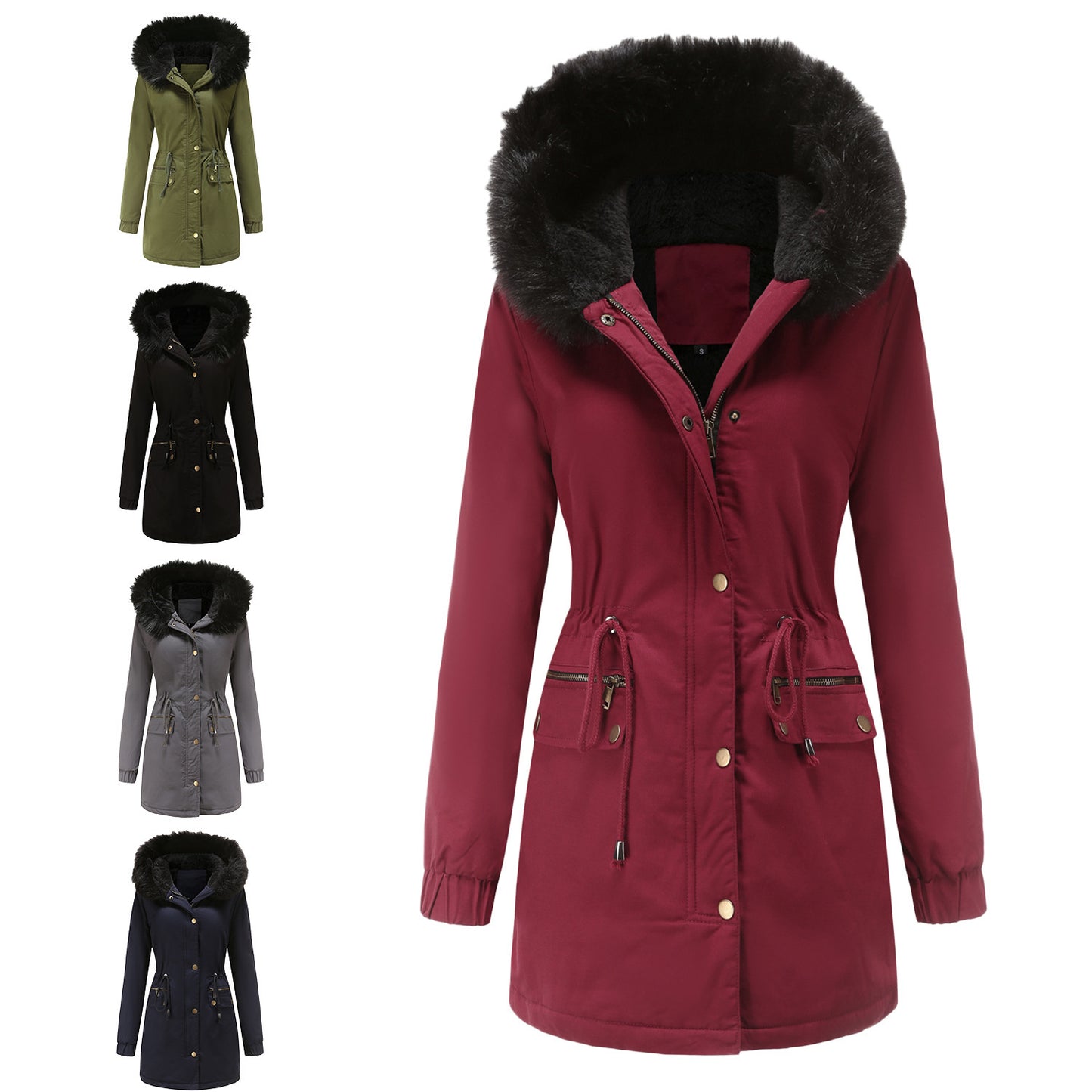 Women's Mid-length Fur Collar Coat Parker Cotton-padded Coat