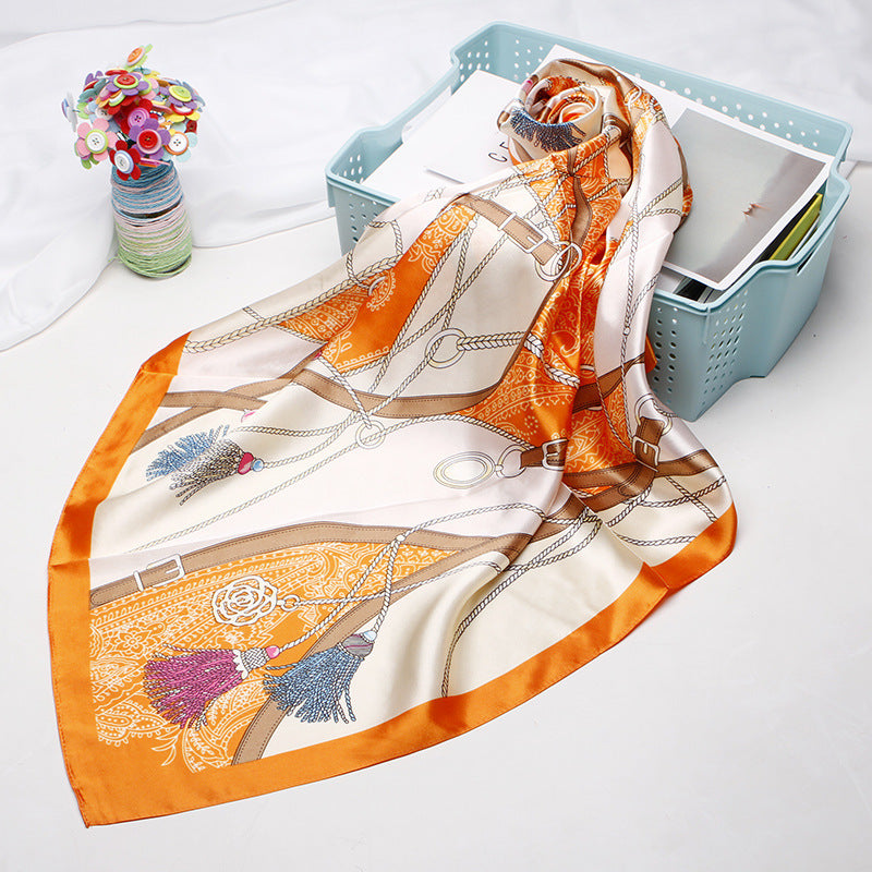 High-end Versatile Retro Printed Artificial Silk Scarf For Women