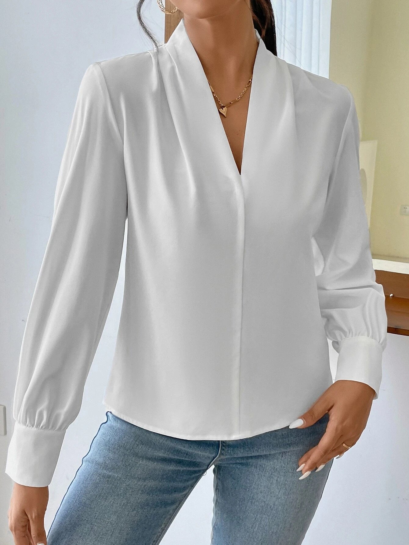 Long Sleeve Design Sense V-neck Loose Top