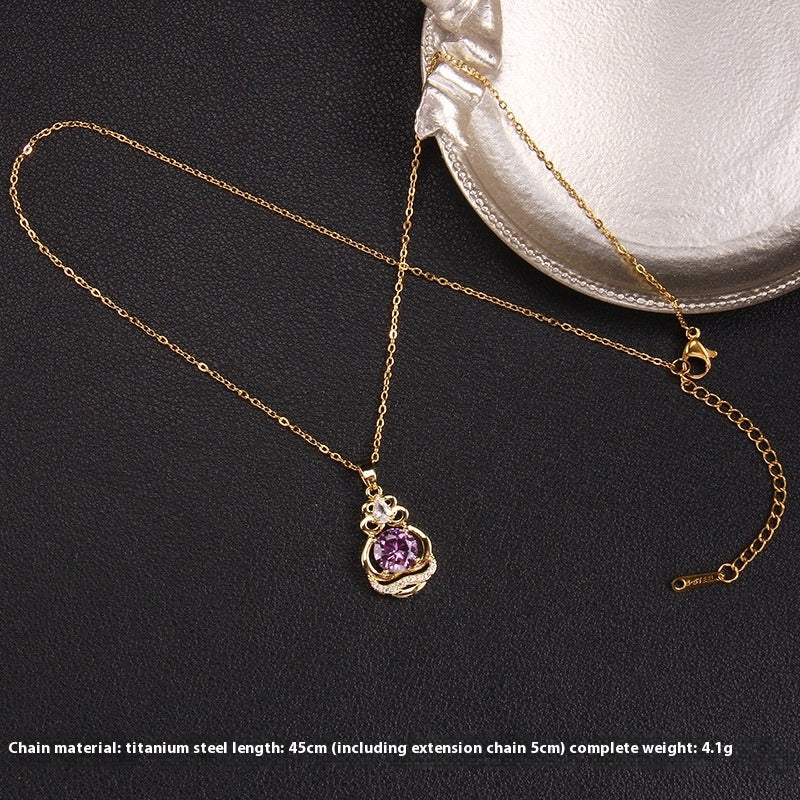 Purple Zircon Necklace Female With Hearts Pendant Ornaments