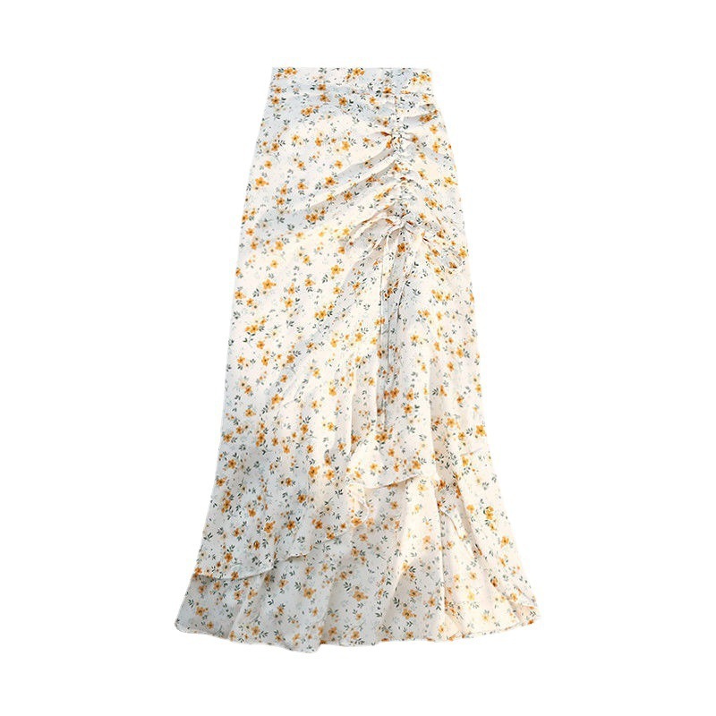 Women's Fishtail Floral Skirt Chiffon Floral Irregular