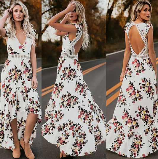 Sleeveless printing irregular dress