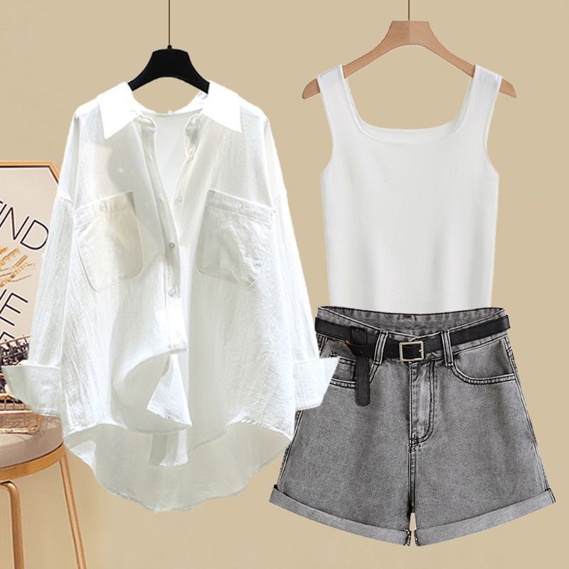 Fried Street Shirt Vest With Temperament Shorts Three-piece Set