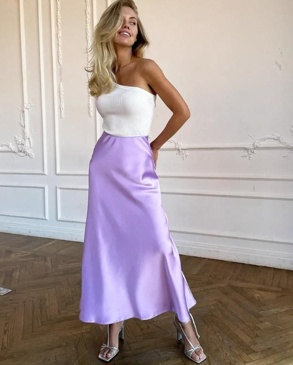 High Waist Skirt Silky Draping Midi Skirt Summer Fishtail Skirt Ice Silk Skirt