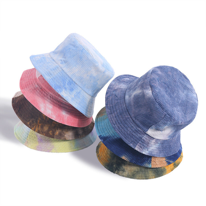 Tie-dyed Corduroy Fisherman Hat Women's Autumn And Winter