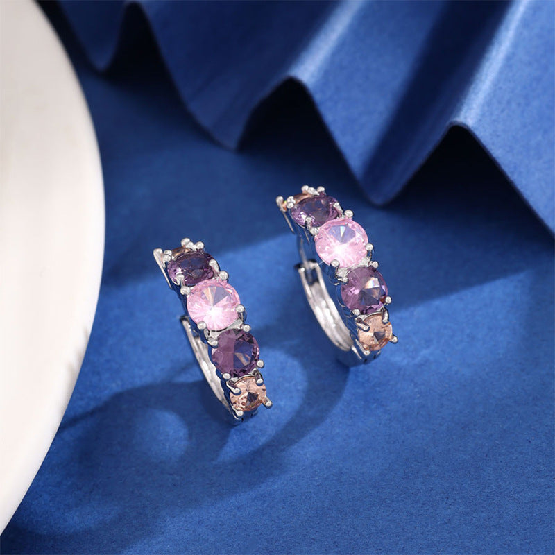 Inlaid Color Zircon Earrings Purple