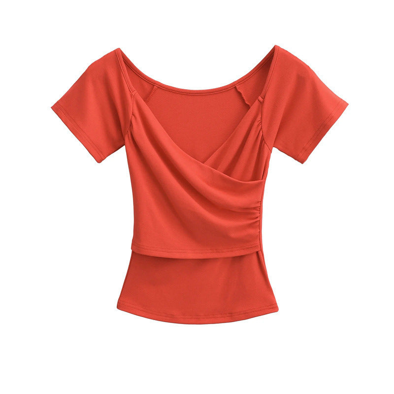 Hot Girl Cross V-neck Pure Desire Sexy Short Sleeve Slim Fit