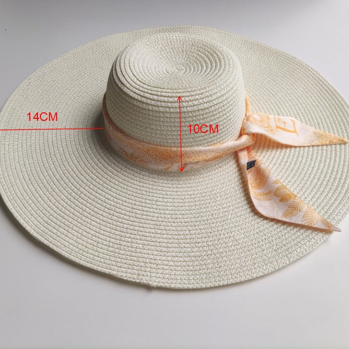 Brim Full Cover Face Hat Non-printed Beach Vacation High Sense Ribbon Decoration