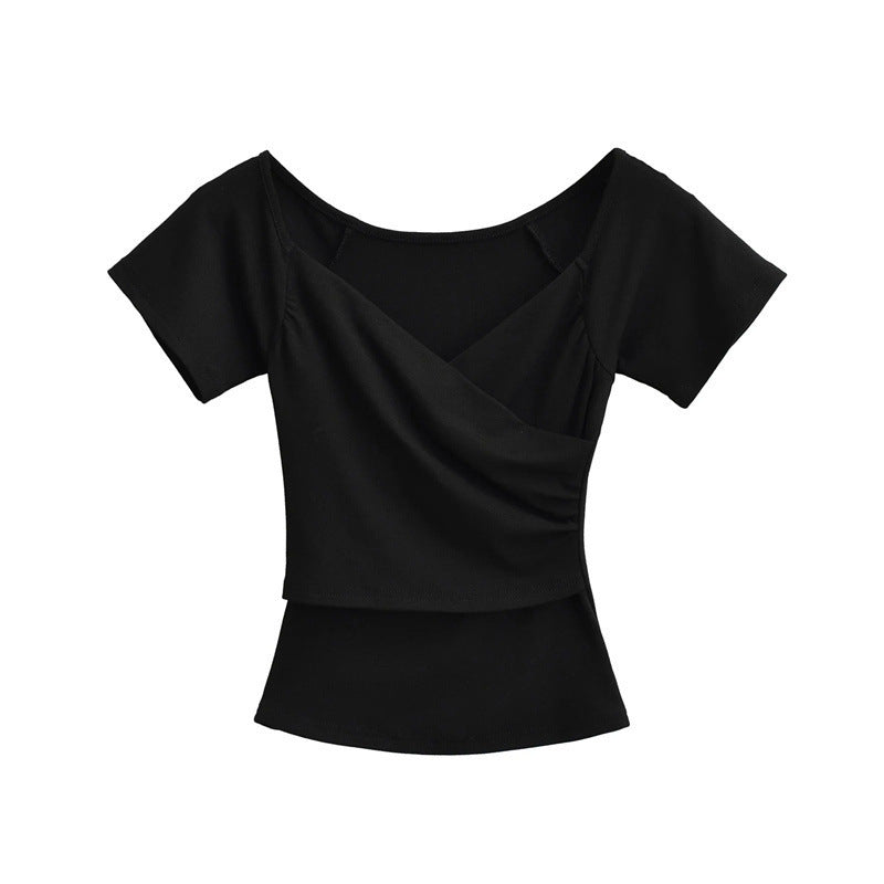 Hot Girl Cross V-neck Pure Desire Sexy Short Sleeve Slim Fit